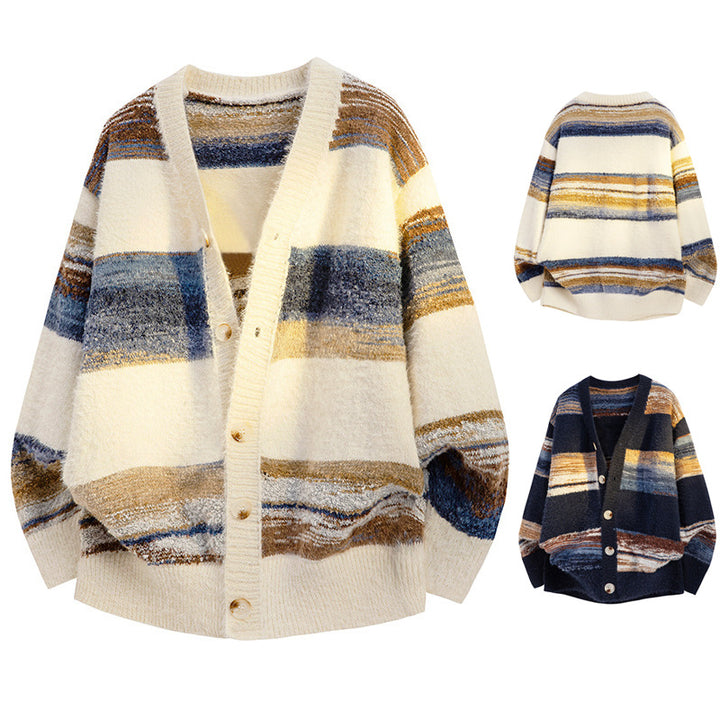 Ladies Fashionable Knitted Cardigan with Block Stripes Mune Fashion