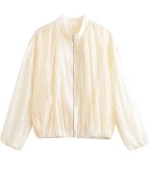 Women's Lightweight Transparent Satin Bomber Jacket with Stand Collar Mune Fashion