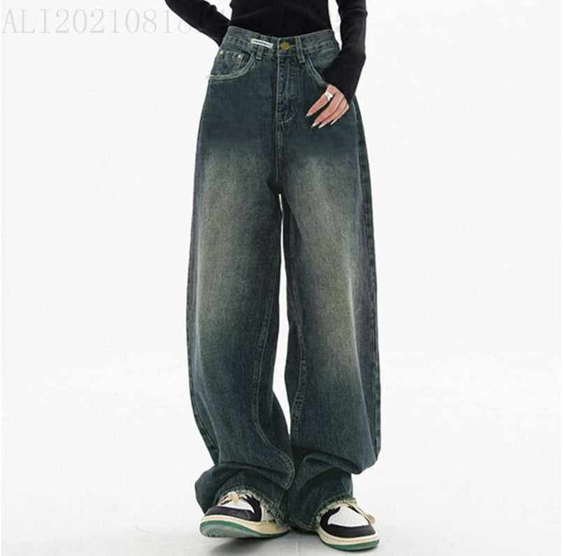 Ladies high-waisted extra-wide baggy jeans with extra-long hem and vintage look Mune Fashion