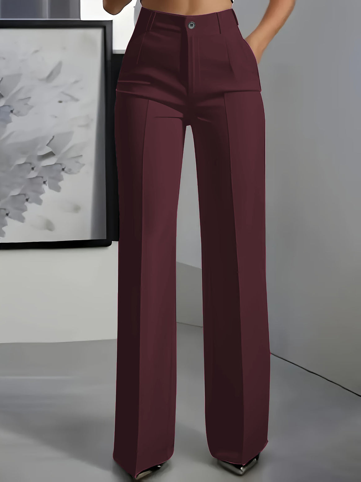 Women High-Waisted Palazzo Pants with Crease and Front Pockets Mune Fashion