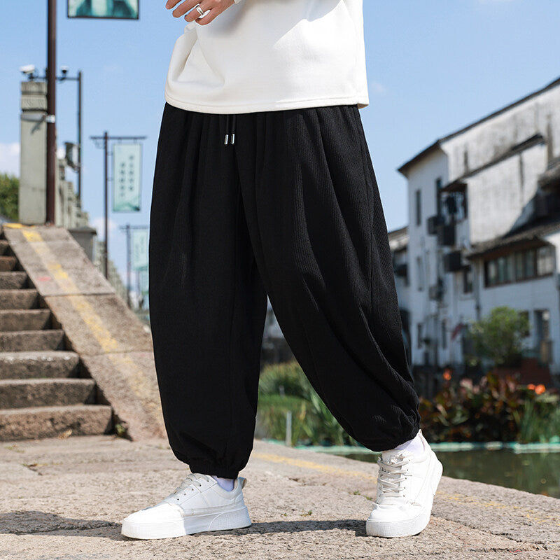 Men's Wide Cord Lounge Pants with Drawstring, Ribbed Cord Structure and Elastic Cuffs Mune Fashion