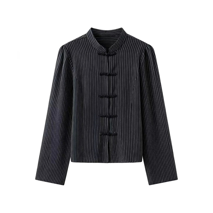 Women's tailored Chinese-inspired jacket with stand-up collar and decorative knot closures Mune Fashion