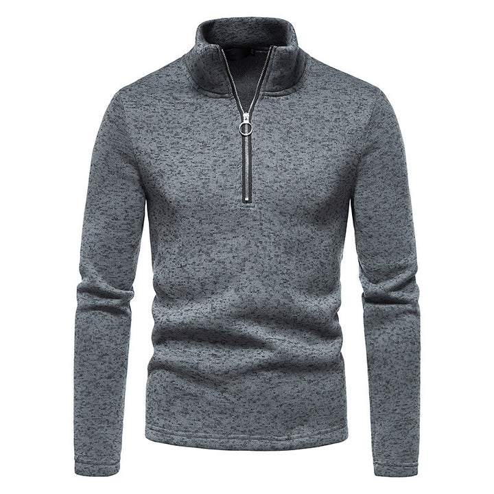 Men's melange stand-up collar sweater with short zip and slim fit Mune Fashion