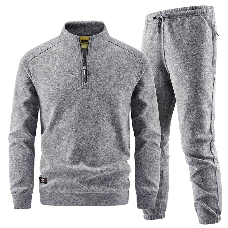 Men's Fleece Training Set with Stand-up Collar and Elastic Waistband Mune Fashion