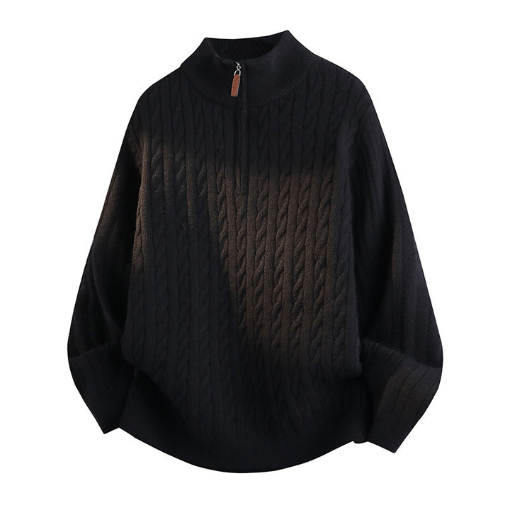 Women's Fashionable Knit Sweater with Stand-Up Collar and Zipper Mune Fashion