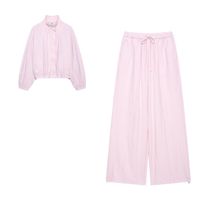 Women's Two-Piece Lounge Set with Light Cropped Jacket and Wide-Cut High-Waisted Pants Mune Fashion