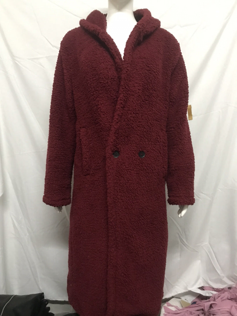 Women's Maxi Length Teddy Coat with Hood and Double Button Placket Mune Fashion