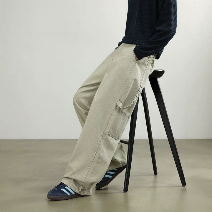 Men's Wide Utility Cargo Pants with Elastic Waistband and Straight Leg Drune