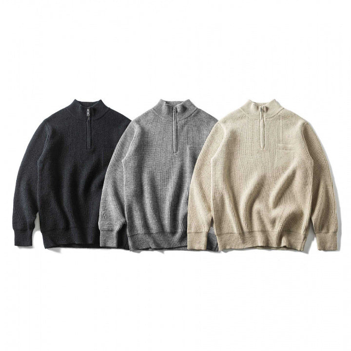 Unisex Coarse Knitted Half-Zip Sweater with Troyer Collar and Chest Pocket Mune Fashion