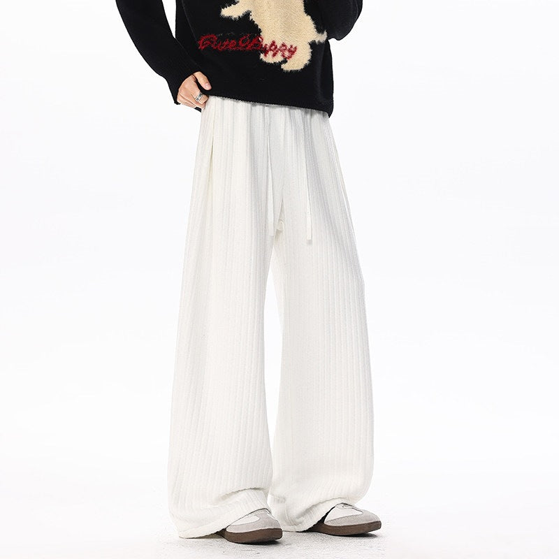 Women's loosely cut ribbed knit pants with drawstring waistband and extra wide leg Mune Fashion