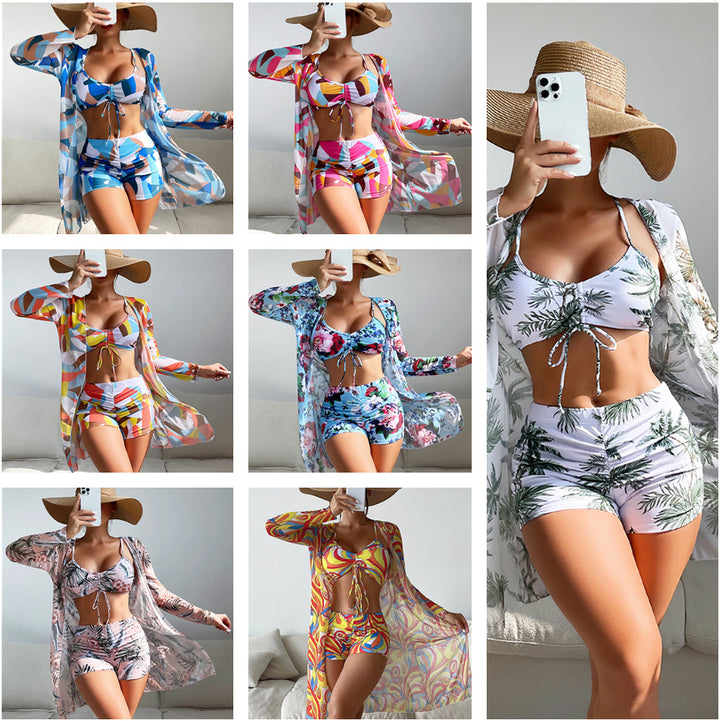 Women’s bikini set with floral top and airy wrap jacket Mune Fashion