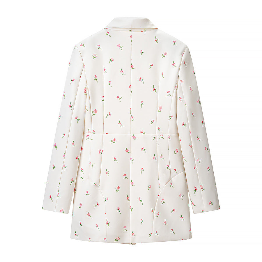 Women's Floral Longline Blazer Jacket with Shawl Collar and One-Button Closure Mune Fashion