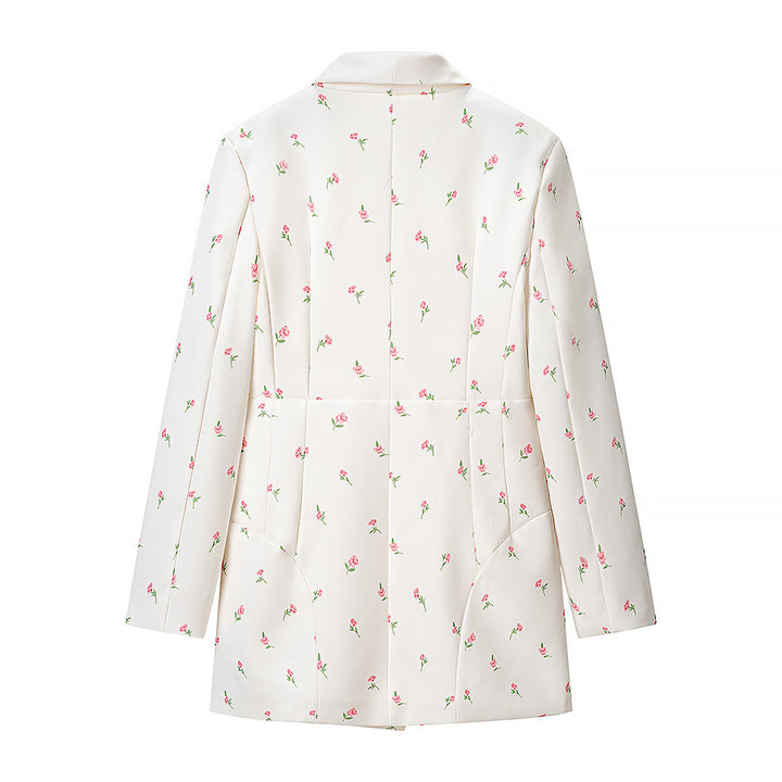 Women's Floral Longline Blazer Jacket with Shawl Collar and One-Button Closure Mune Fashion