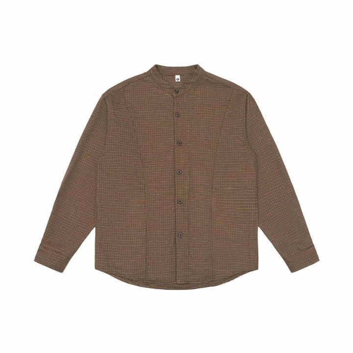 Unisex Oversized shirt jacket with stand-up collar, Glen check pattern and rounded hem Mune Fashion