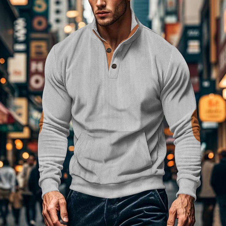 Men's structured half-collar sweatshirt with elbow patches, kangaroo pocket, and fine ribbed structure Mune Fashion