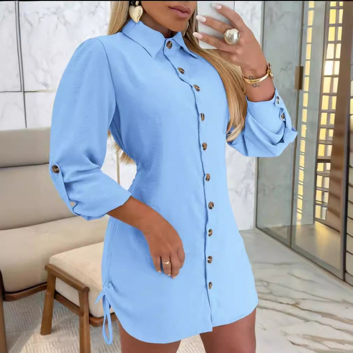 Women's Shirt Dress with Ruffle Details and Practical Tie Belts Mune