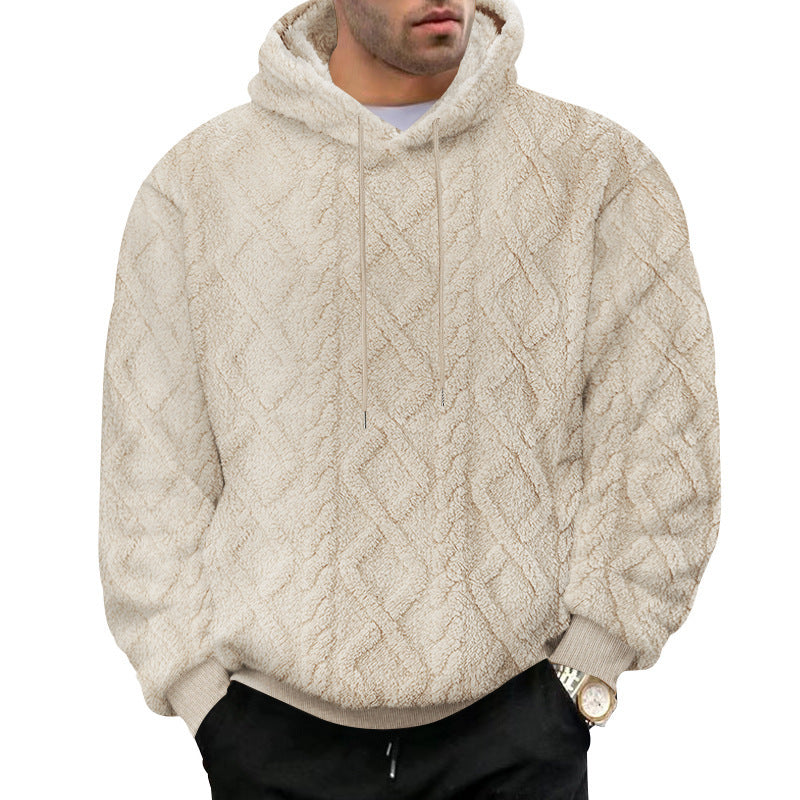Men's cozy Sherpa hoodie with diamond-embossed structure, drawstring and elastic ribbed cuffs Mune Fashion