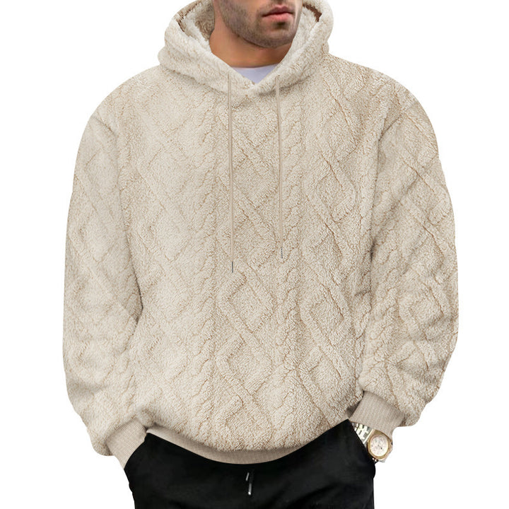 Men's cozy Sherpa hoodie with diamond-embossed structure, drawstring and elastic ribbed cuffs Mune Fashion