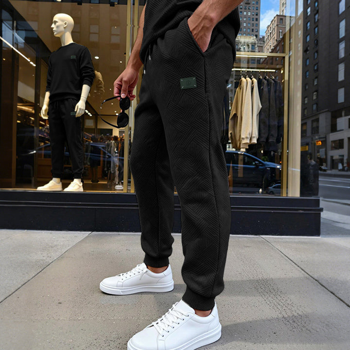 Men's Structured Jogging Pants with Geometric Waffle Pattern and Elastic Cuffs Mune Fashion