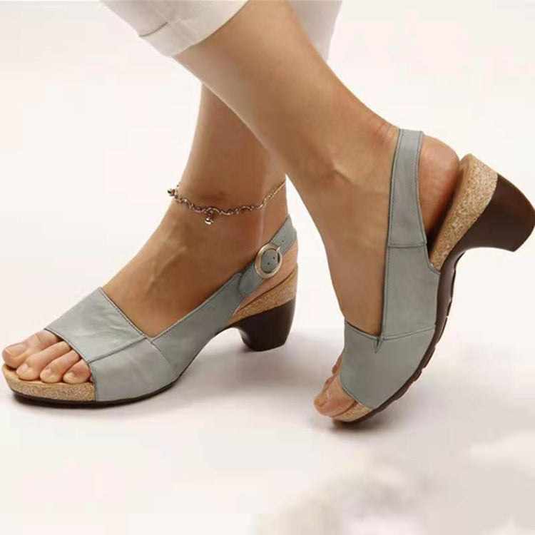 Damen Slingback-Sandaletten mit ergonomischem Kork-Fußbett und niedrigem Blockabsatz Mune Fashion