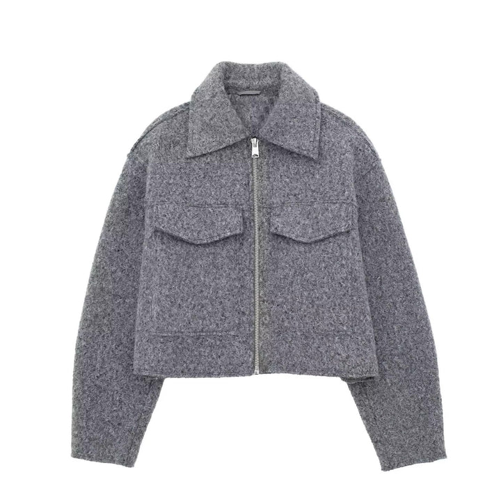 Women's Short Cut Sherpa Jacket with Zip and Flap Pockets Mune Fashion