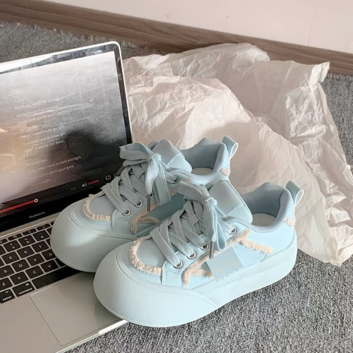Women's Comfortable Sneakers with Bulky Sole and Playful Lace Details Mune Fashion