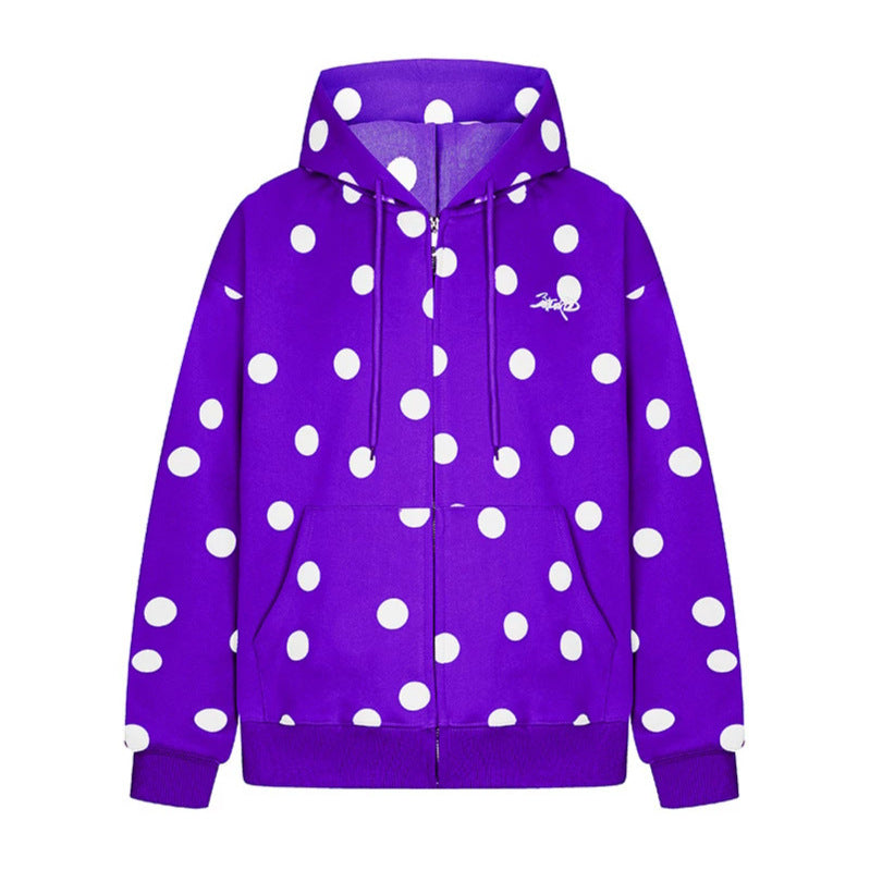 Women's hooded sweat jacket with full zip, oversized cut and polka dot print Mune Fashion