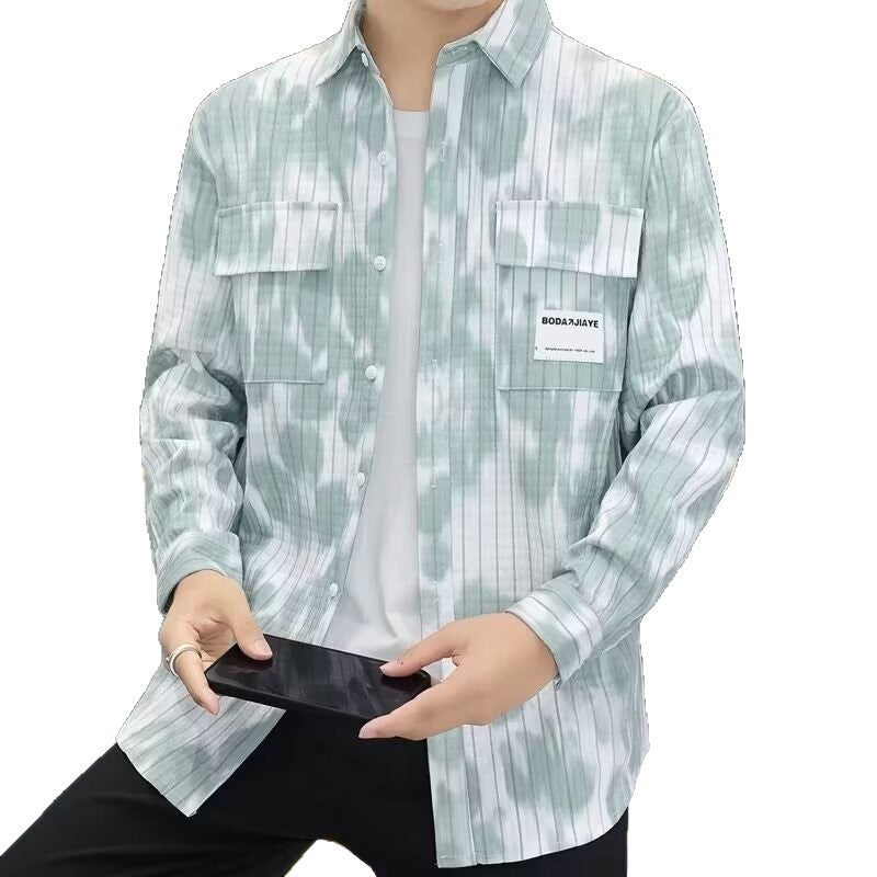 Men's Shirt Jacket with Vertical Pinstripes and Patch Chest Pockets Mune Fashion