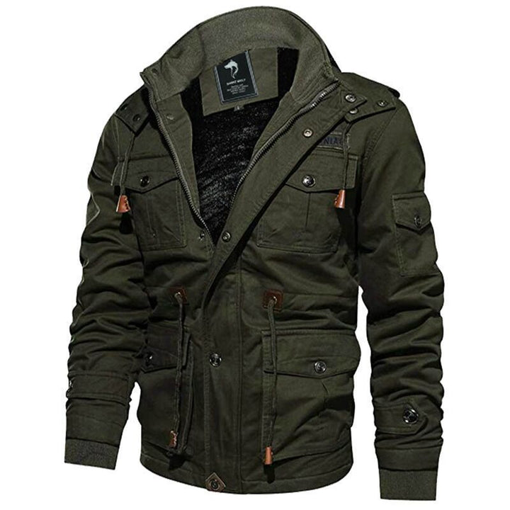 Men's Military-Inspired Canvas Field Jacket with Hood, Drawstring Waist and Fleece Lining Mune Fashion