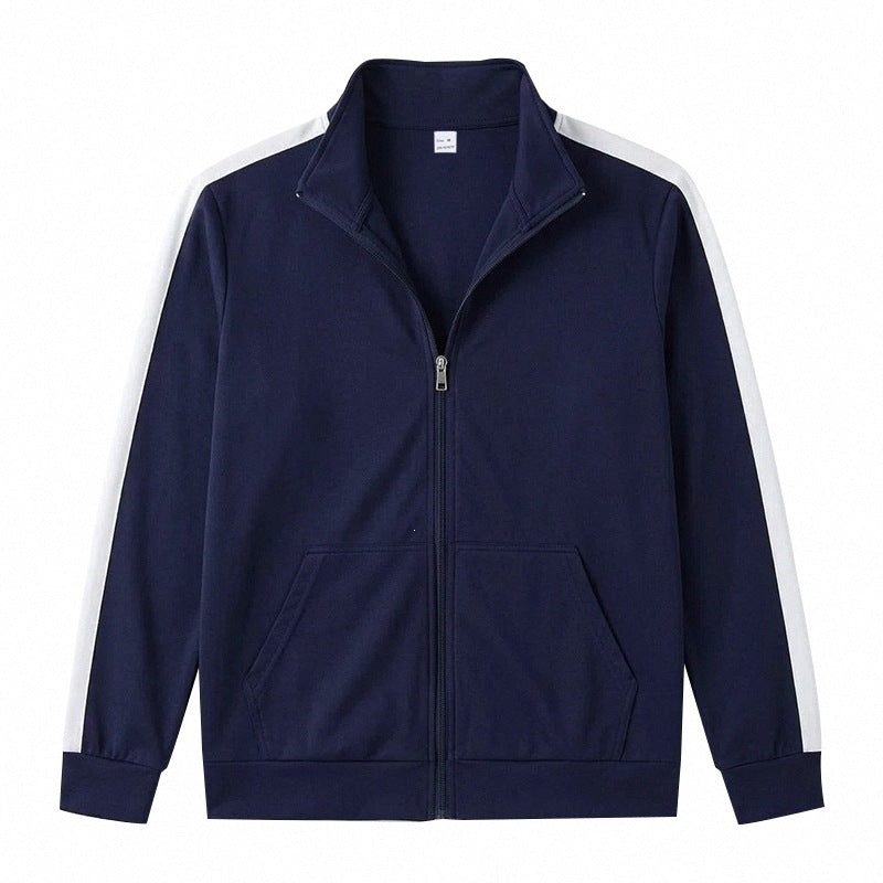 Men's Retro Track Jacket with Stand-up Collar, Contrast Stripes and Kangaroo Pocket Mune Fashion
