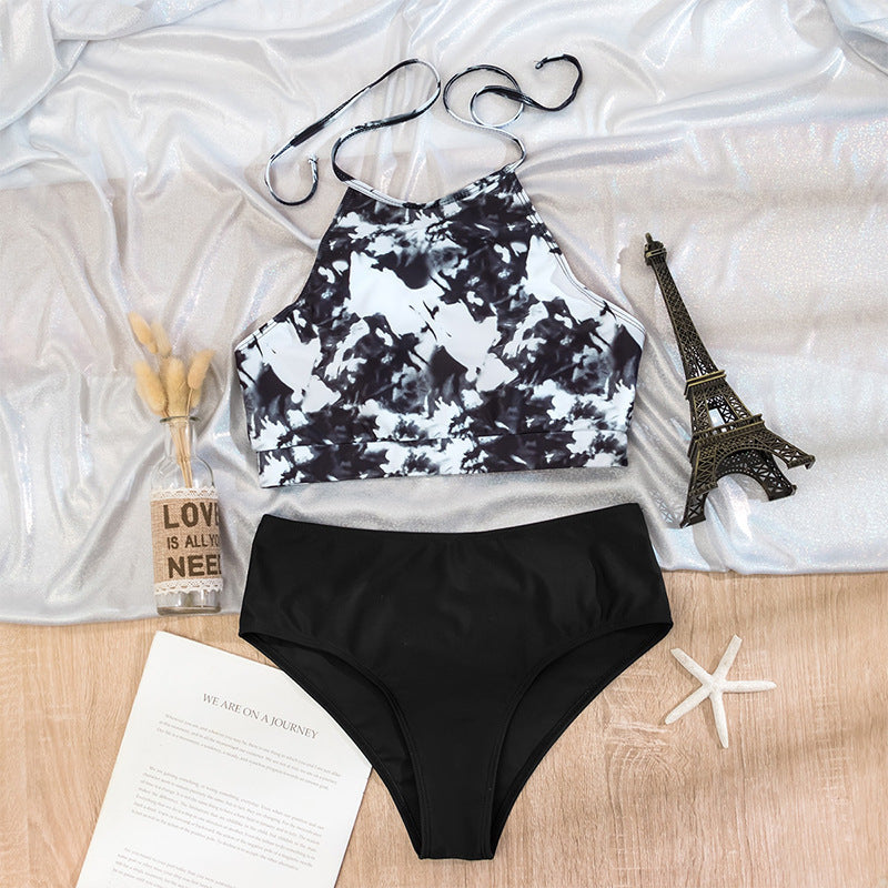 Women's Crop-Top Bikini with High Collar and Floral Patterns Mune Fashion