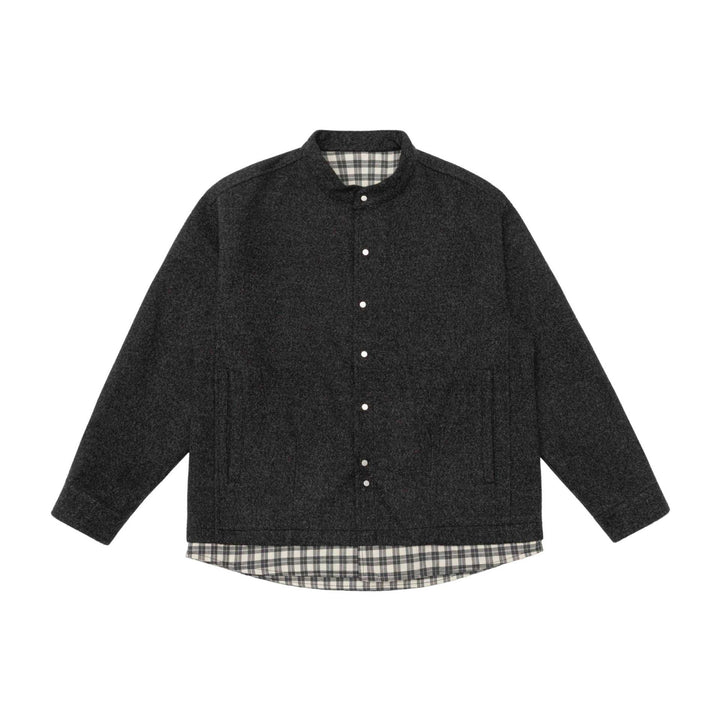 Unisex Short Cut Wool Blend Blouson with Stand-Up Collar and Checked Interior Band Mune Fashion