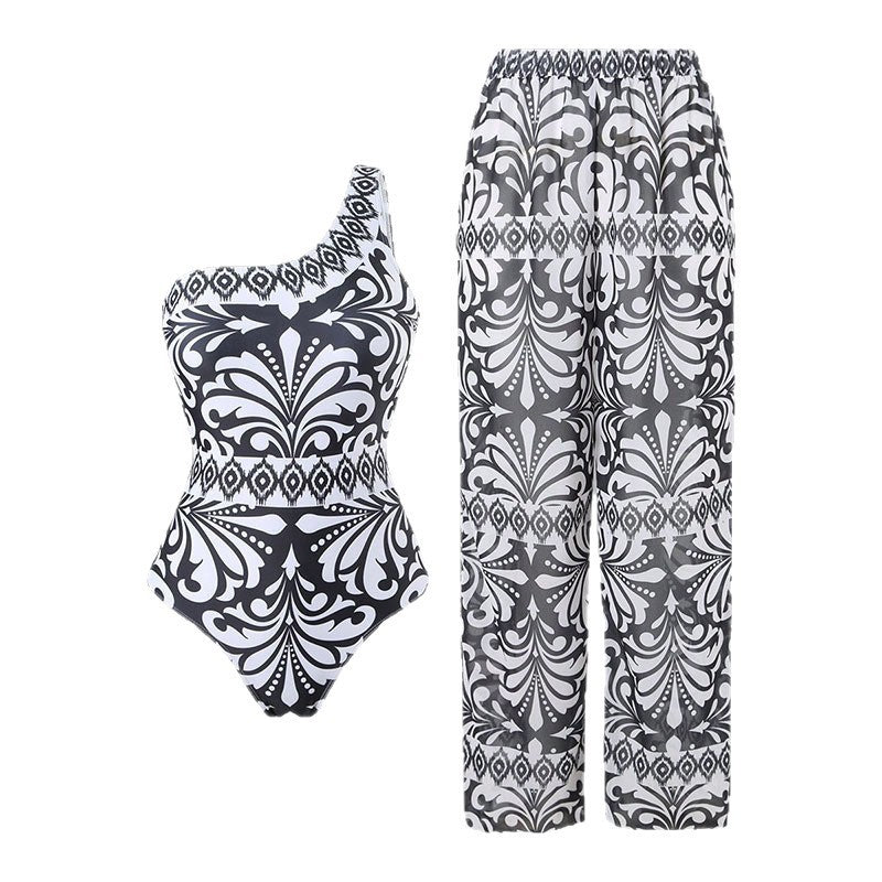 Women's one-piece swimsuit with colorful print and matching Palazzo pants Mune Fashion