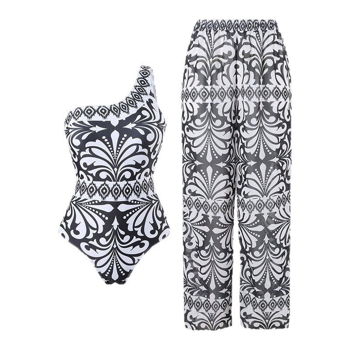 Women's one-piece swimsuit with colorful print and matching Palazzo pants Mune Fashion