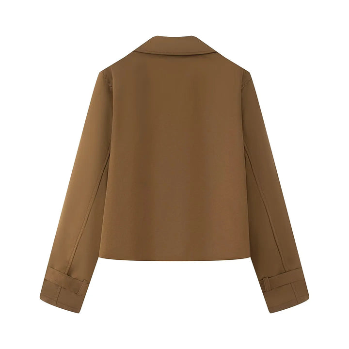 Women's short cropped trench coat with double-breasted button placket and adjustable sleeve straps Mune Fashion