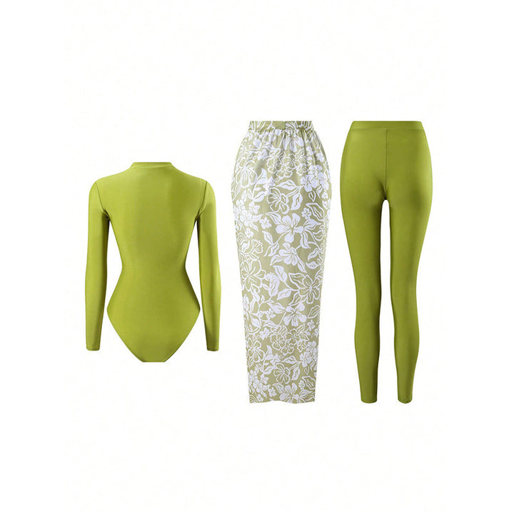 Women's Long Sleeve Swimwear with Fashionable Wrap Skirt Mune Fashion