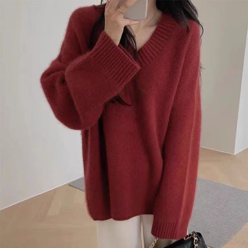 Women's Oversize V-Neck Sweater in Mohair Look Mune Fashion
