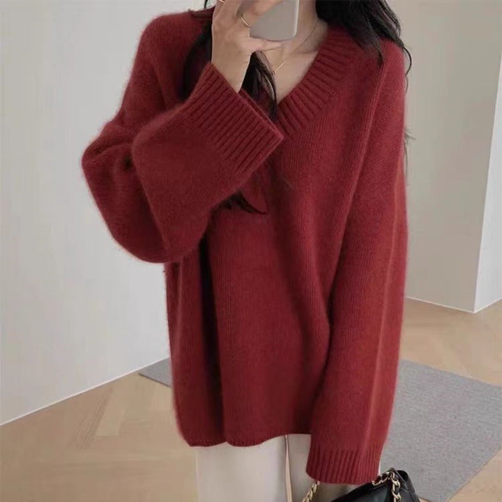 Women's Oversize V-Neck Sweater in Mohair Look Mune Fashion