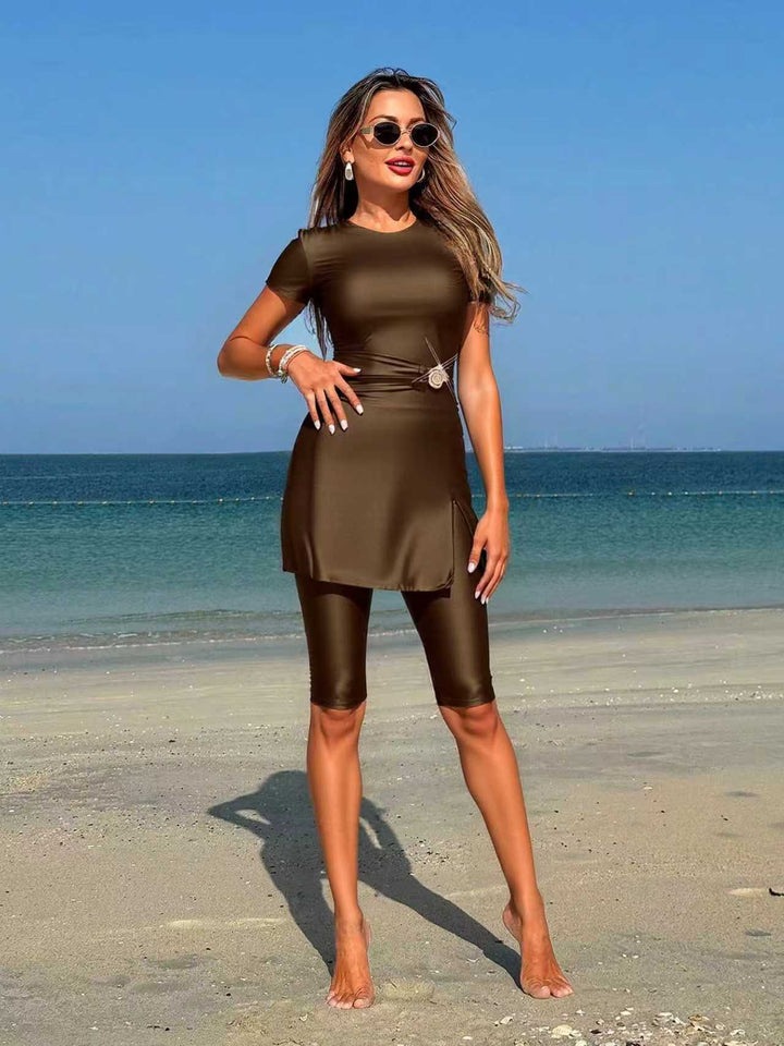 Women Stylish Sport Suit with Shorts and Wrap Look Mune Fashion