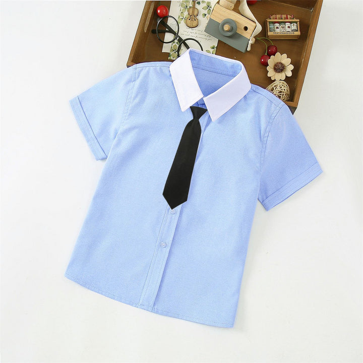Boys Elegant Short Sleeve Shirt with Bow Tie Mune Fashion