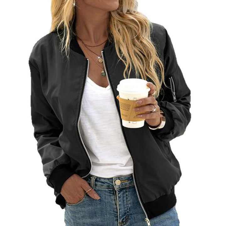 Ladies Lightweight Bomber Jacket with Zipper Ribbed Cuffs and Arm Pocket Mune Fashion