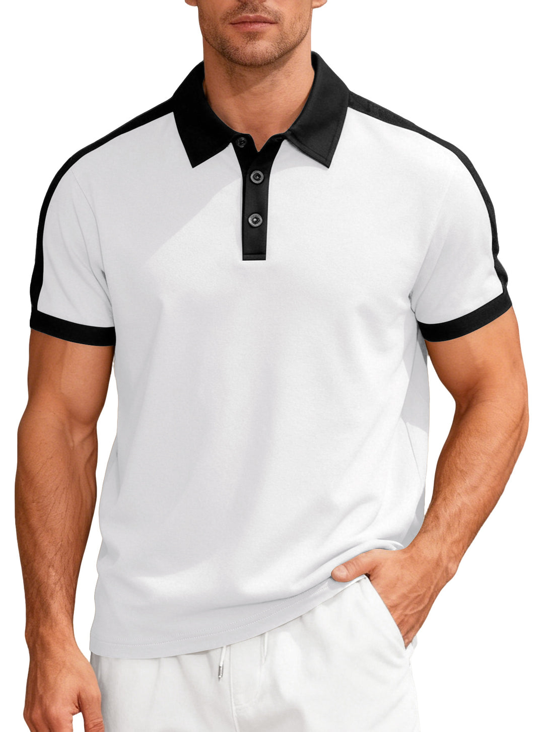 Men's nan Premium polo in retro contrast look with shirt collar and three-button placket Mune Fashion
