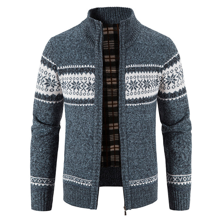 Men's Norwegian knit zip jacket with stand-up collar, warming fleece lining, and zipper Mune Fashion