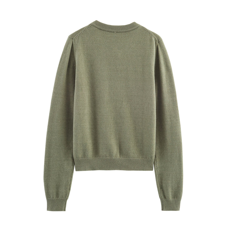 Women's fine button cardigan with round neckline, full button placket, ribbed hem, and slim silhouette Mune Fashion