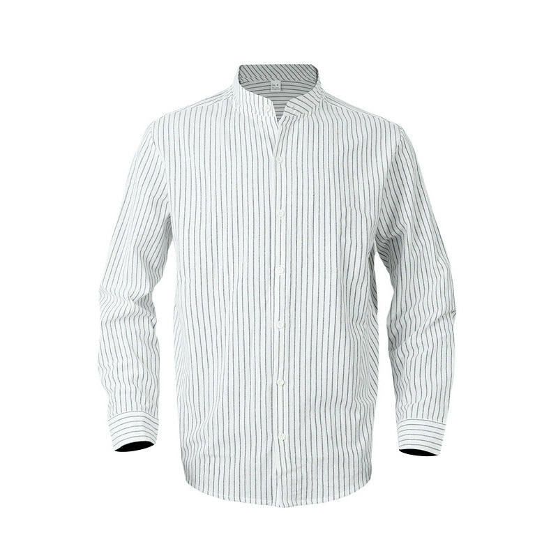 Men's striped stand-up collar shirt made of linen-cotton blend with button placket Mune Fashion