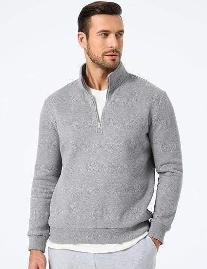 Men's half-zip pullover made of heavy cotton blend with high standing collar and ribbed cuffs Mune Fashion