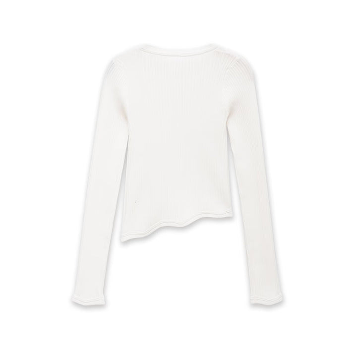 Women's ribbed long sleeve with asymmetrical wave hem Mune Fashion