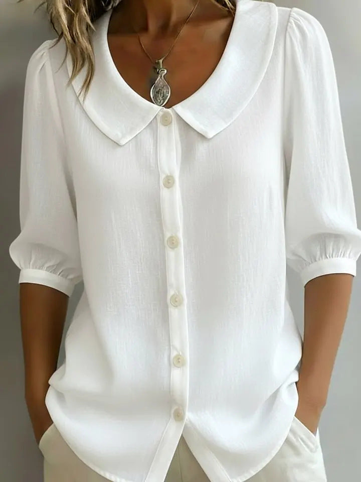 Ladies Elegant Blouse with Large Collar and Button Placket Mune Fashion