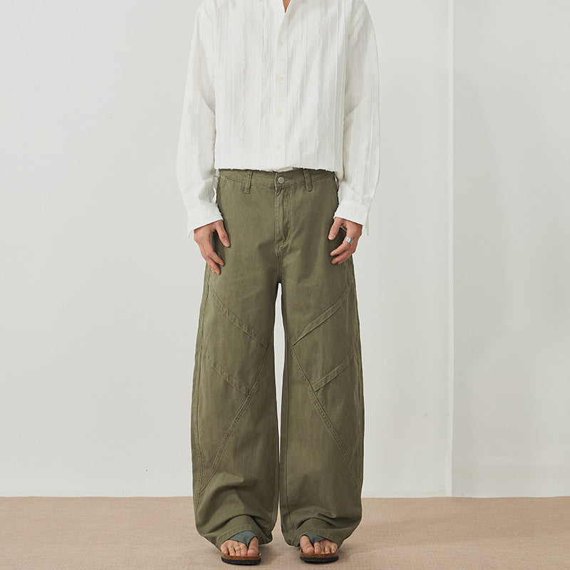 Men's Wide Panel Palazzo Pants with Workwear Stitching and Drop Crotch Mune Fashion