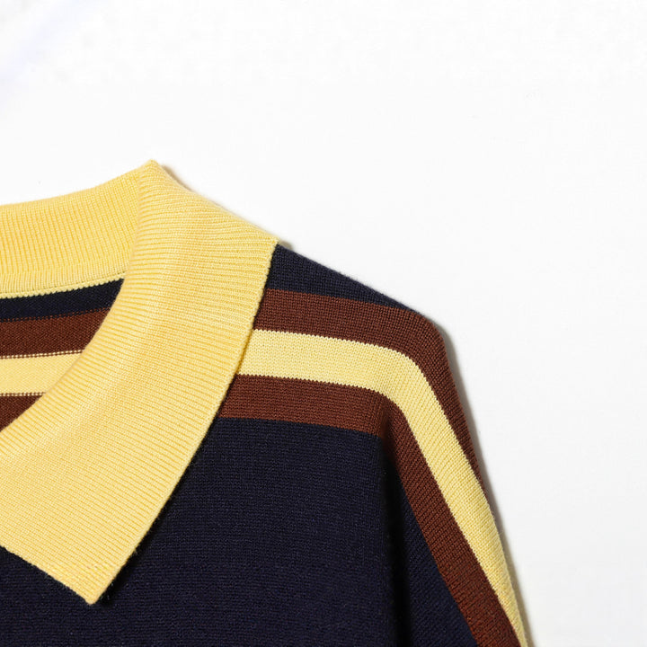 Women's striped polo knitted sweater with wide ribbed hem Mune Fashion